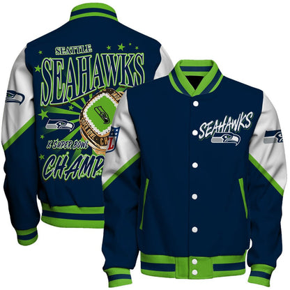 NFL Seattle Seahawks X Super Bowl Champions Gold Ring Varsity Jacket