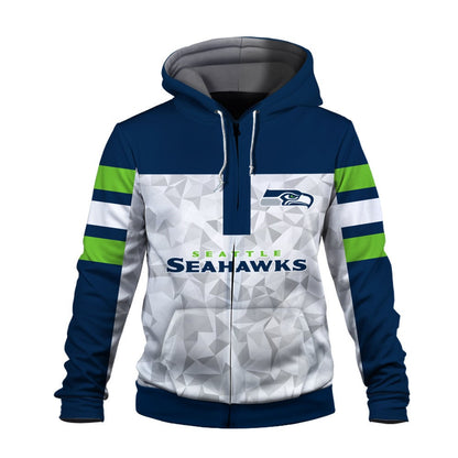 NFL Seattle Seahawks Game Day Essential White/Navy 3D Zip Hoodie
