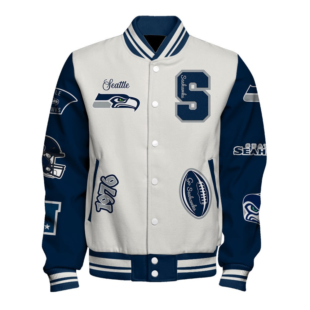 Seattle Seahawks Nation Primary Logo Sports Night Classic Varsity Jacket