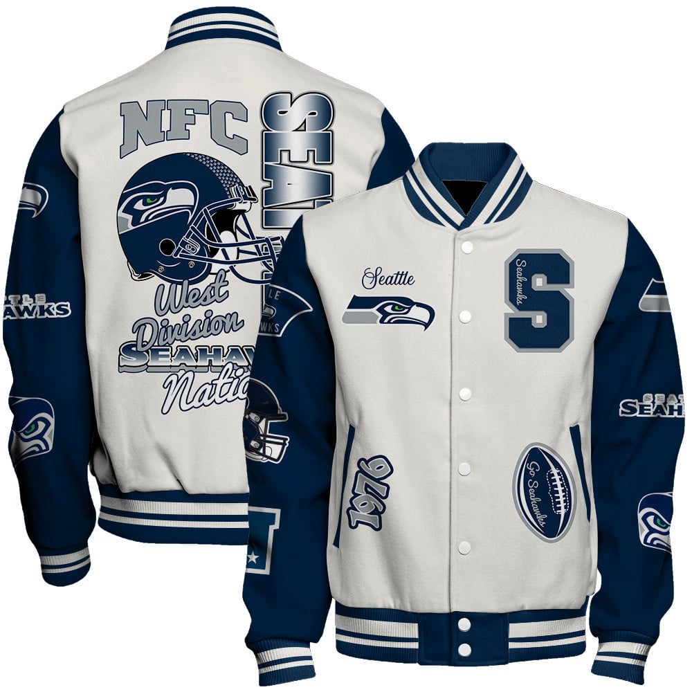 Seattle Seahawks Nation Primary Logo Sports Night Classic Varsity Jacket