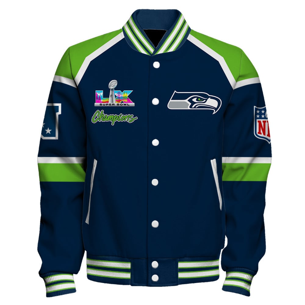 Seattle Seahawks Super Bowl LX Champions They Chase - We Lead Varsity Jacket