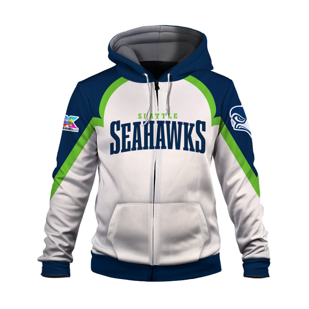 Seattle Seahawks Premium 2025 Cream Colorway 3D Zip Hoodie