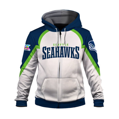 Seattle Seahawks Premium 2025 Cream Colorway 3D Zip Hoodie