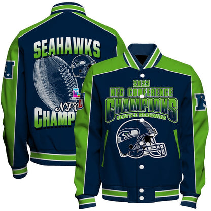 Seattle Seahawks Courage & Glory 2025 NFC Conference Champions Varsity Jacket