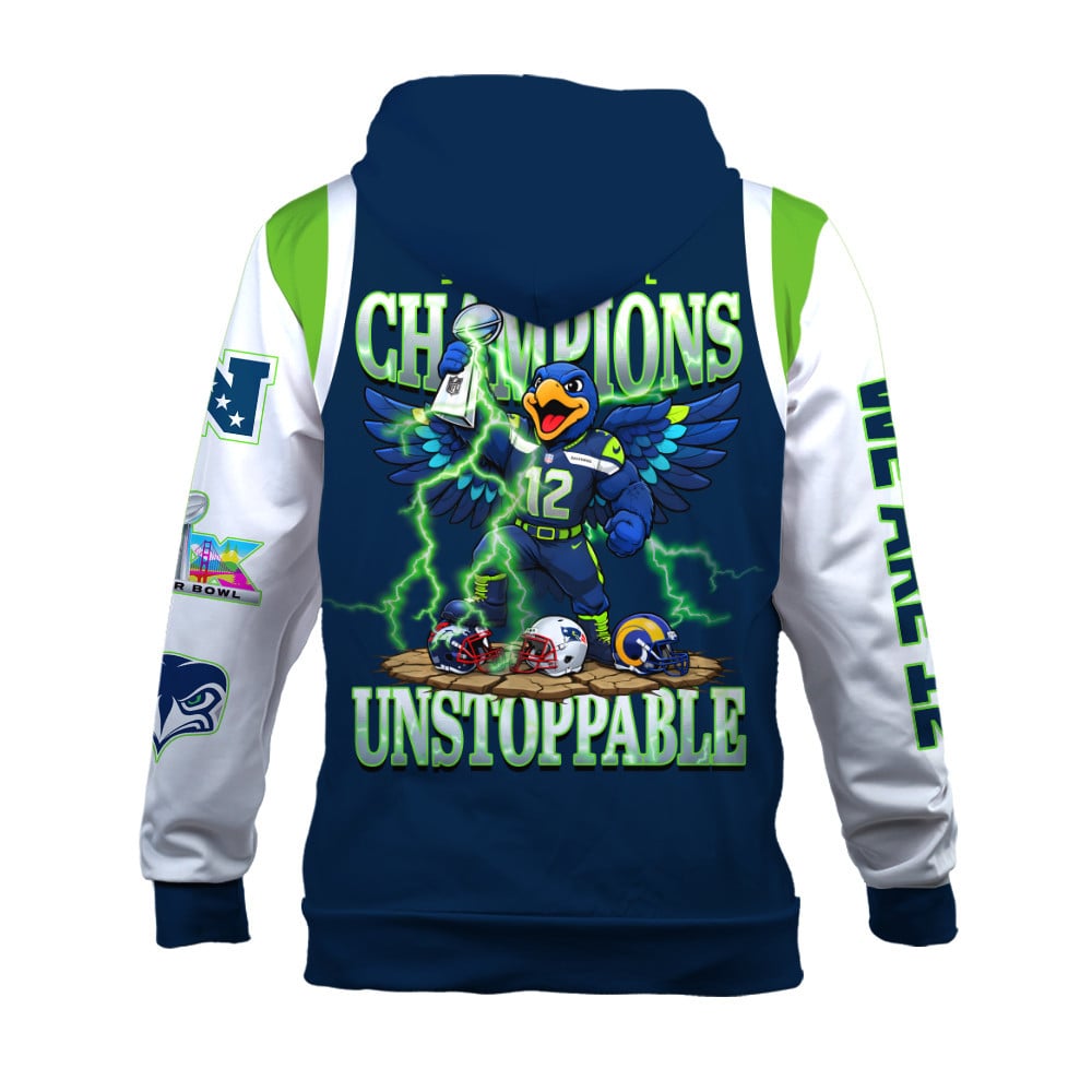 Seattle Seahawks 2025 Super Bowl Champions Unstoppable 3D Hoodie