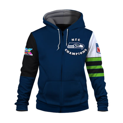Seattle Seahawks 2025 NFC Conference Champions: The Ultimate Victory 3D Zip Hoodie