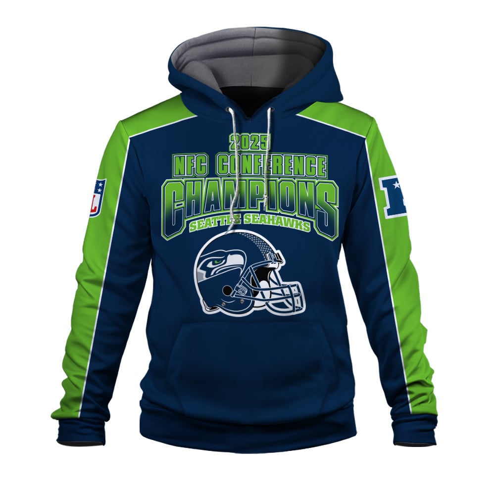 Seattle Seahawks Courage & Glory 2025 NFC Conference Champions 3D Hoodie
