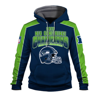 Seattle Seahawks Courage & Glory 2025 NFC Conference Champions 3D Hoodie