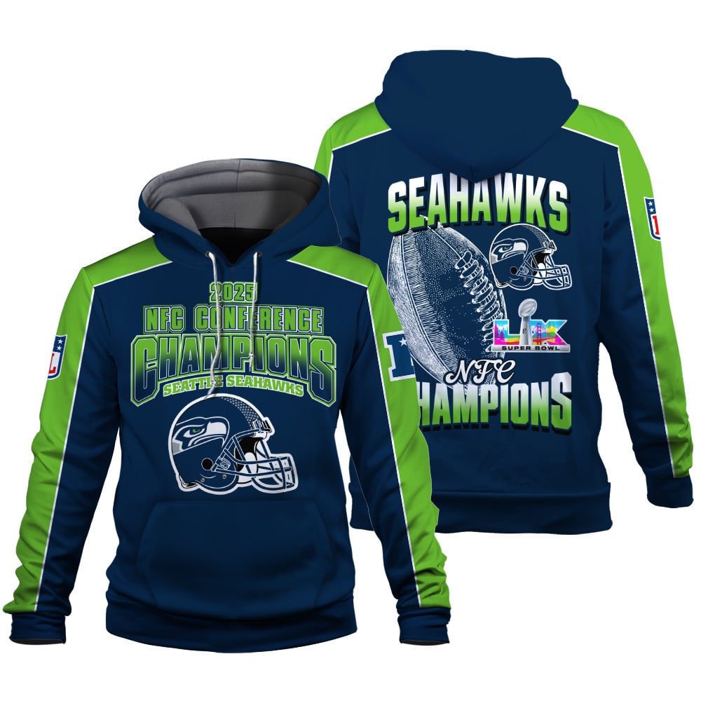 Seattle Seahawks Courage & Glory 2025 NFC Conference Champions 3D Hoodie