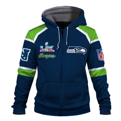 Seattle Seahawks Super Bowl LX Champions They Chase - We Lead 3D Zip Hoodie
