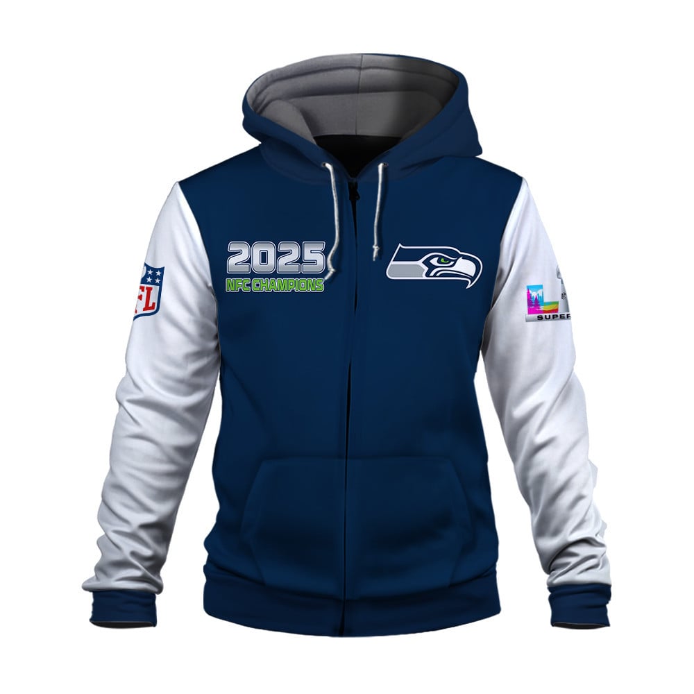 Seattle Seahawks 2025 NFC Champions: The "Seahawks Take NFC" Masterpiece 3D Zip Hoodie