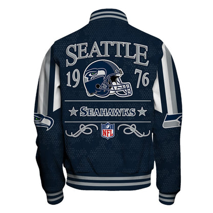 Seattle Seahawks In Full Retro Pattern, Super Bowl LX Varsity Jacket