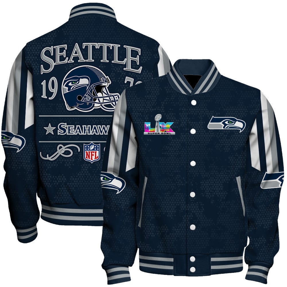 Seattle Seahawks In Full Retro Pattern, Super Bowl LX Varsity Jacket
