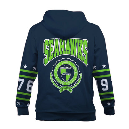 Seattle Seahawks Striped Rib-Knit Design & Foundation Anniversary Graphics 3D Zip Hoodie