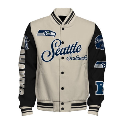 NFL Seattle Seahawks Power & Pride Game Day Cream/Black Varsity Jacket