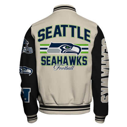 NFL Seattle Seahawks Power & Pride Game Day Cream/Black Varsity Jacket