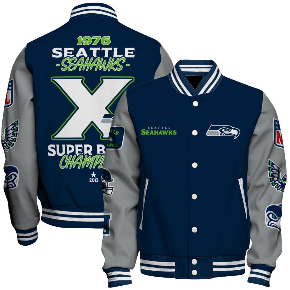 NFL Seattle Seahawks X Super Bowl Champions Iconic Design Varsity Jacket
