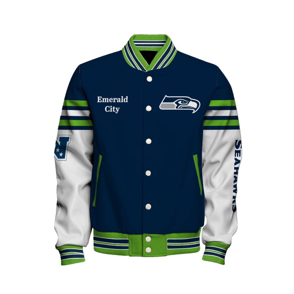 NFL Seattle Seahawks Classic Team Colors Premium Streetwear Varsity Jacket