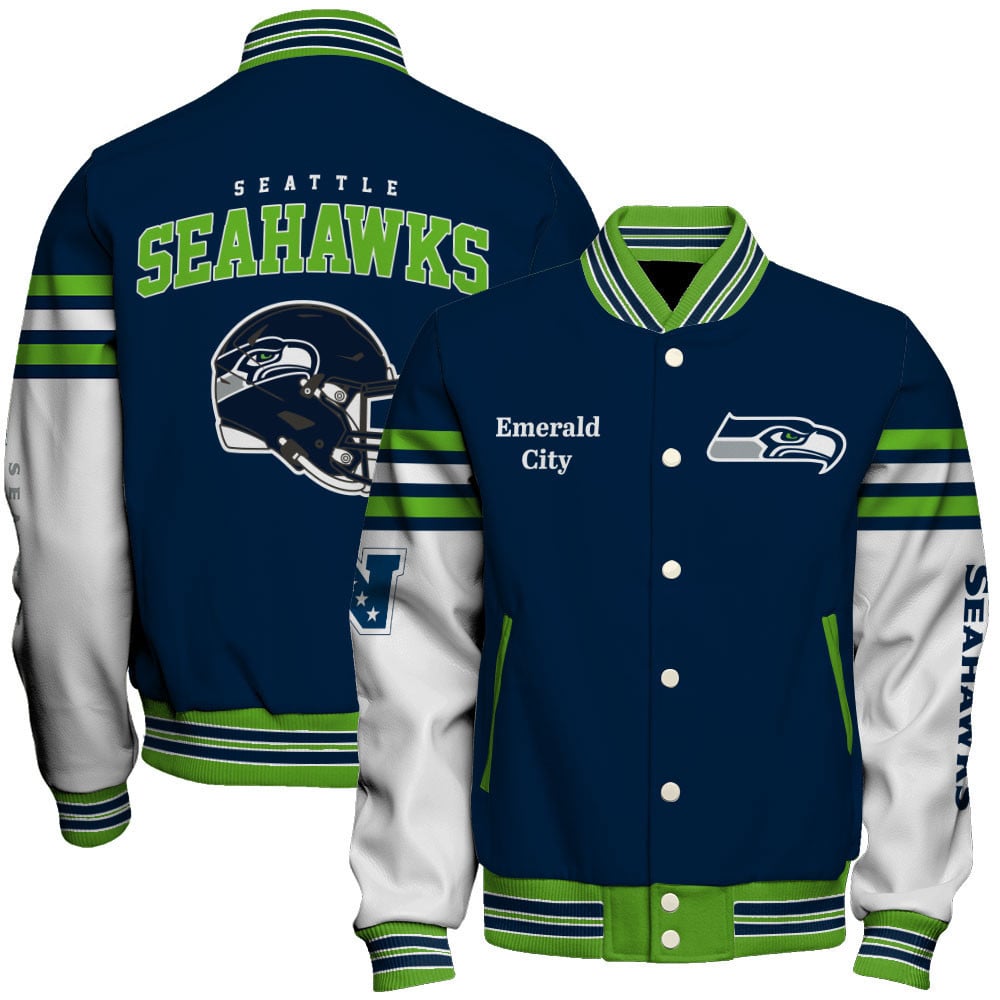 NFL Seattle Seahawks Classic Team Colors Premium Streetwear Varsity Jacket