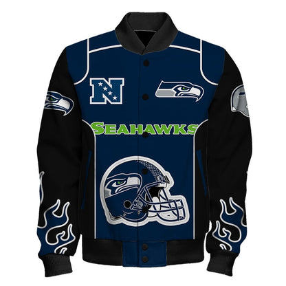 Seattle Seahawks Show Your Passion With The Fiery Design Varsity Jacket