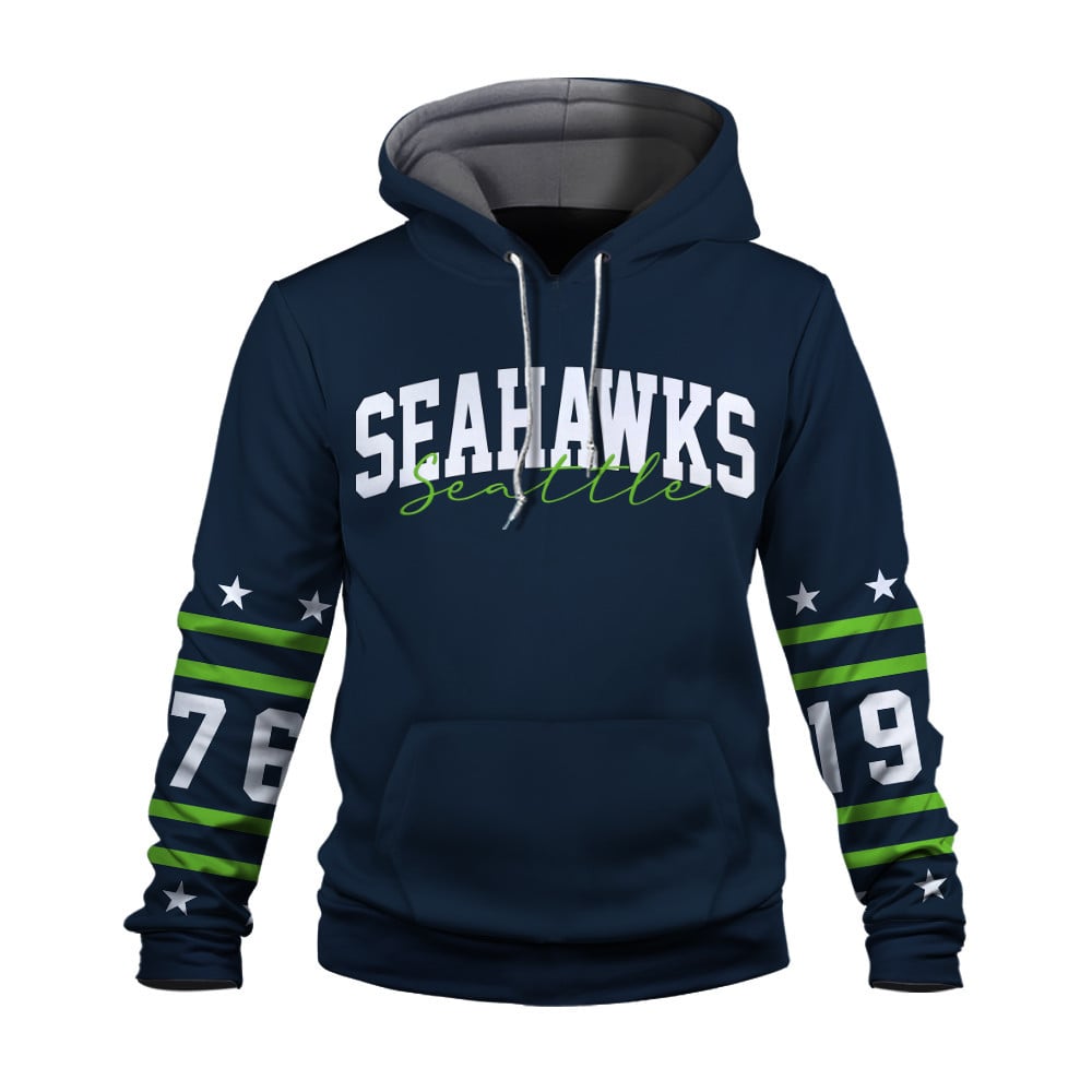 Seattle Seahawks Striped Rib-Knit Design & Foundation Anniversary Graphics 3D Hoodie