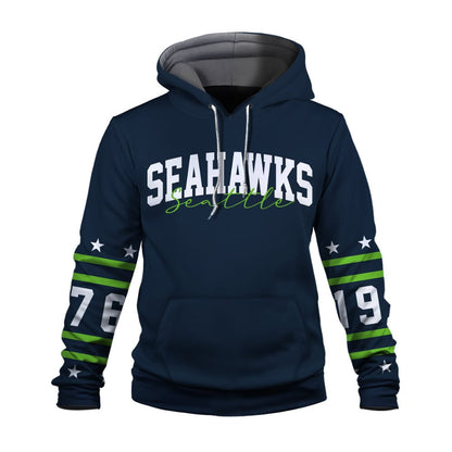 Seattle Seahawks Striped Rib-Knit Design & Foundation Anniversary Graphics 3D Hoodie