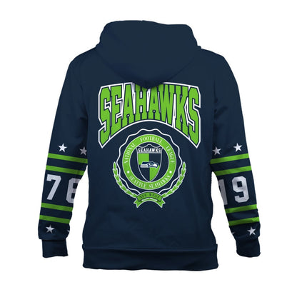 Seattle Seahawks Striped Rib-Knit Design & Foundation Anniversary Graphics 3D Hoodie
