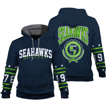 Seattle Seahawks Striped Rib-Knit Design & Foundation Anniversary Graphics 3D Hoodie