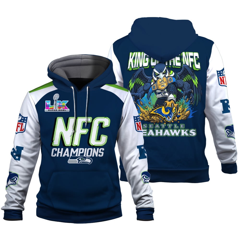 Seattle Seahawks King of The NFC 2025-26 Champions 3D Hoodie