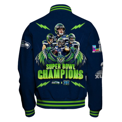 Seattle Seahawks Super Bowl LX Champions Graphic Design Varsity Jacket
