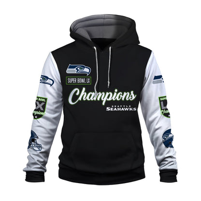 Seattle Seahawks Super Bowl LX Champions Wordmark 3D Hoodie