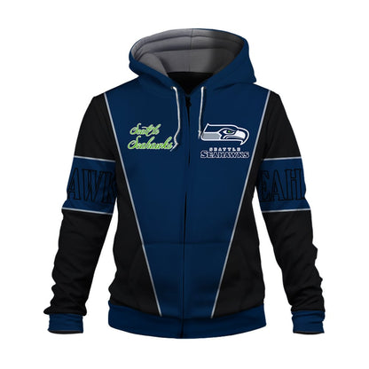 Seattle Seahawks Classic Design Team-Inspired 3D Zip Hoodie