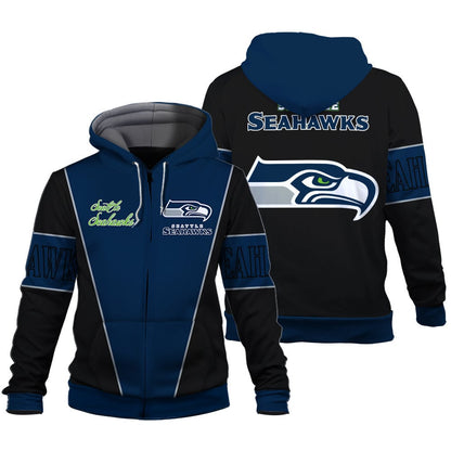 Seattle Seahawks Classic Design Team-Inspired 3D Zip Hoodie