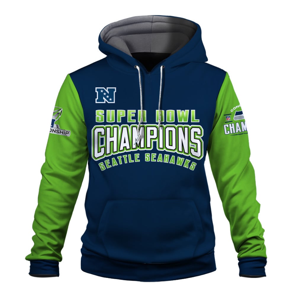 Seattle Seahawks 2025-26 NFC & Super Bowl Champions 3D Hoodie