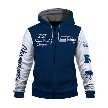 Seattle Seahawks 2025-26 Super Bowl LX Champions 3D Zip Hoodie