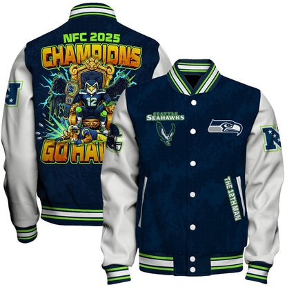 Seattle Seahawks 2025 NFC Champions Mascot Style Varsity Jacket