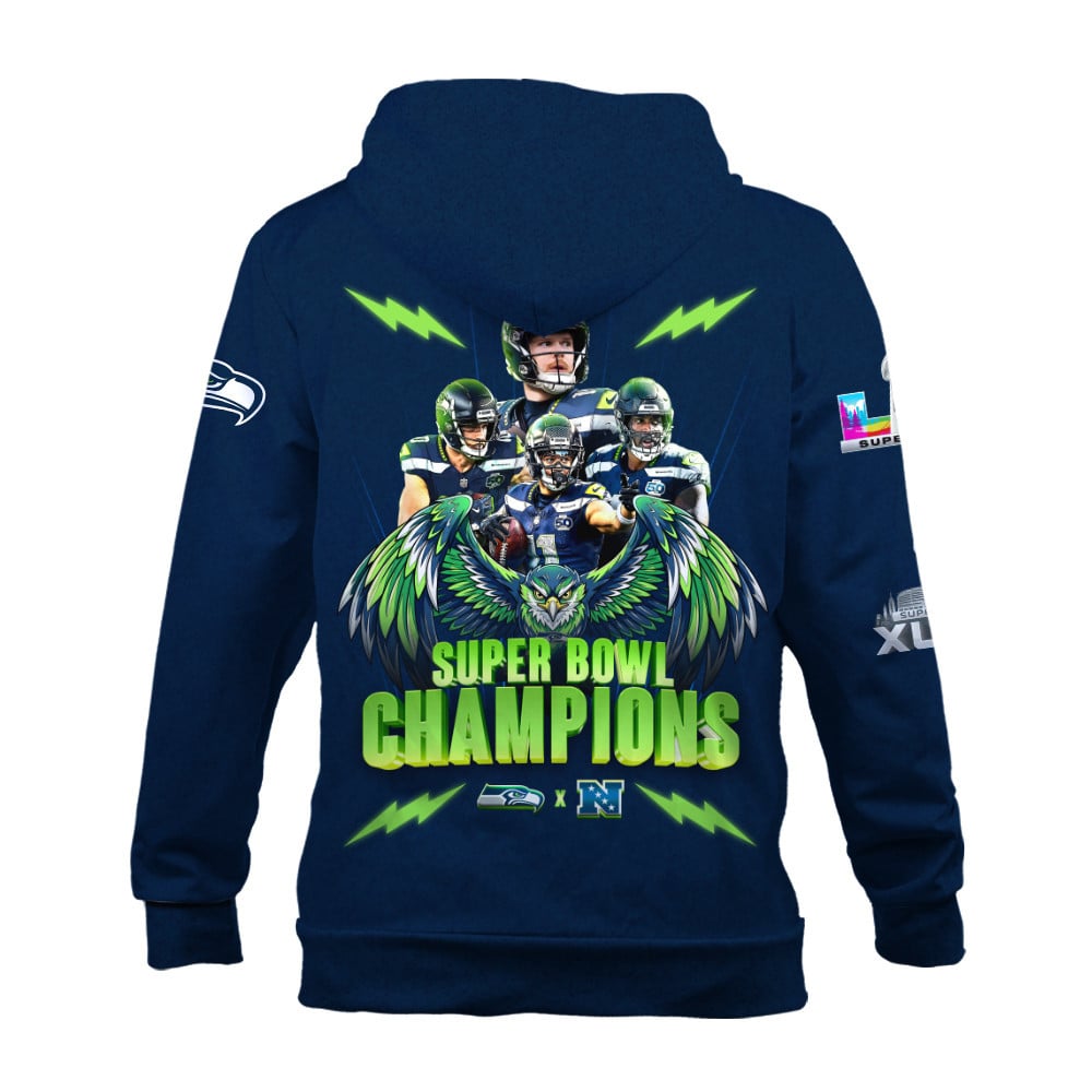 Seattle Seahawks Super Bowl LX Champions Graphic Design 3D Hoodie