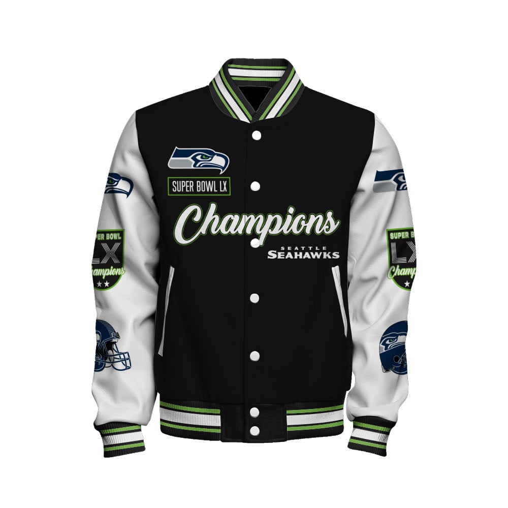 Seattle Seahawks Super Bowl LX Champions Wordmark Varsity Jacket
