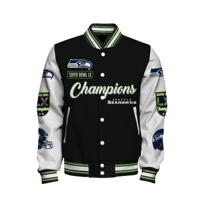 Seattle Seahawks Super Bowl LX Champions Wordmark Varsity Jacket