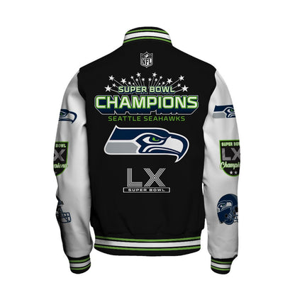Seattle Seahawks Super Bowl LX Champions Wordmark Varsity Jacket