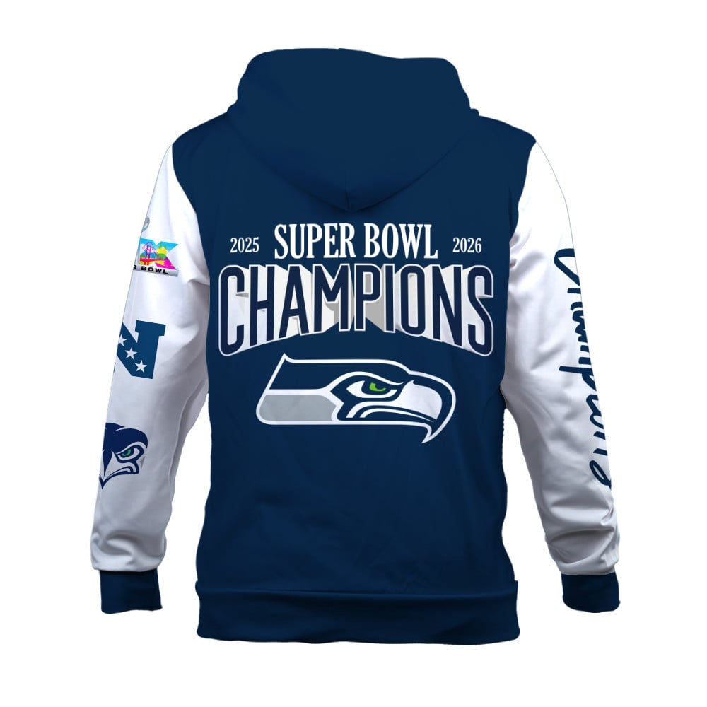 Seattle Seahawks 2025-26 Super Bowl LX Champions 3D Hoodie