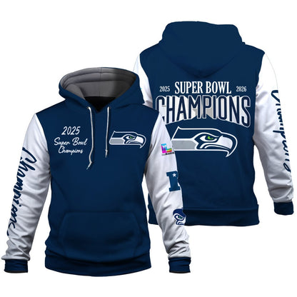 Seattle Seahawks 2025-26 Super Bowl LX Champions 3D Hoodie