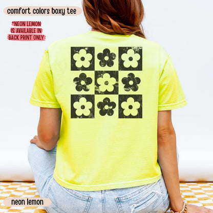 Comfort Colors® Boxy Crop Top Checkered Flowers Crop Tee Boho Floral Boxy Tee Gift For Mom Spring T Shirt Trendy Floral Cropped Tee