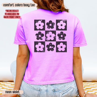Comfort Colors® Boxy Crop Top Checkered Flowers Crop Tee Boho Floral Boxy Tee Gift For Mom Spring T Shirt Trendy Floral Cropped Tee