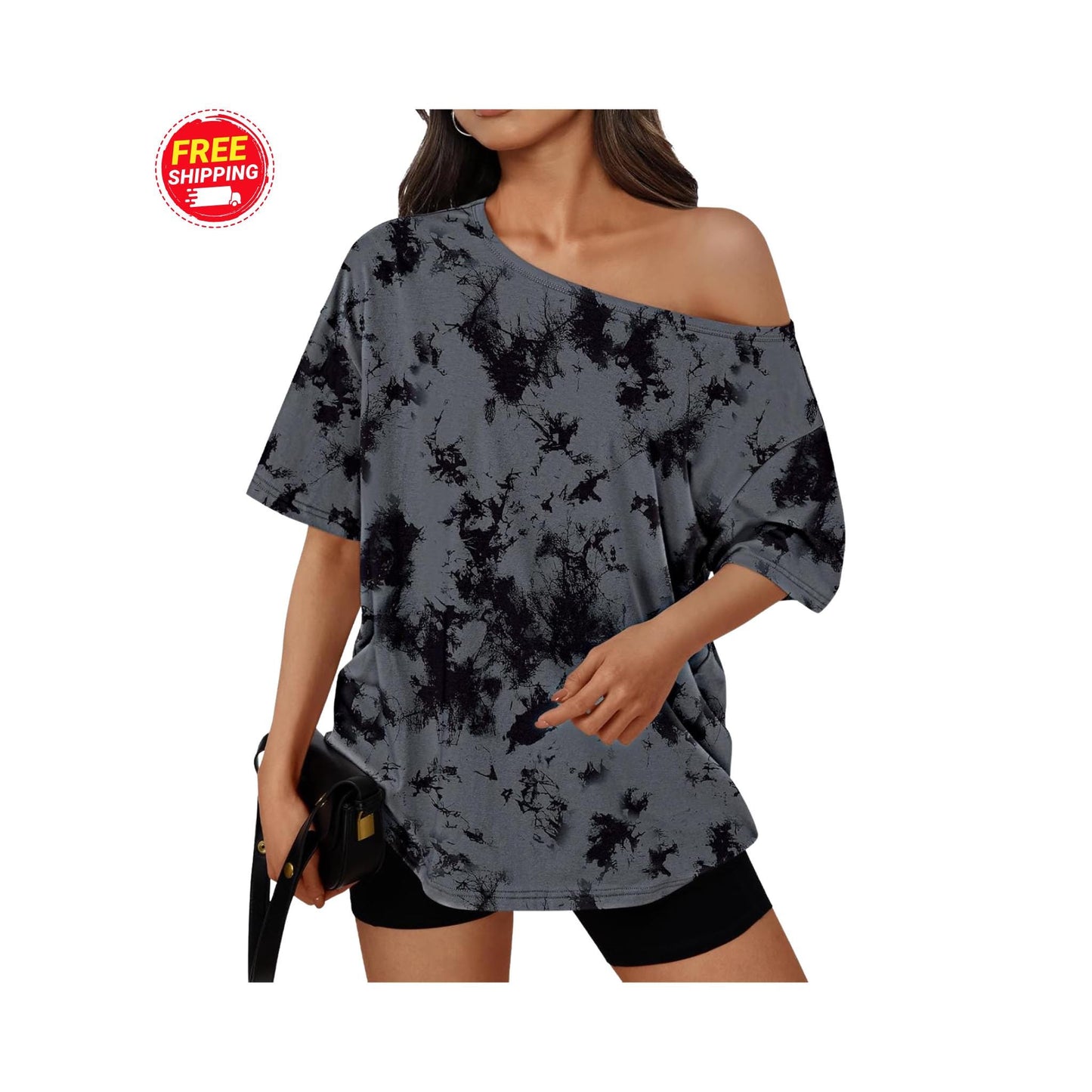 Off Shoulder Oversized T-Shirt Women Loose Casual Summer Tee Short Sleeve Trendy Top