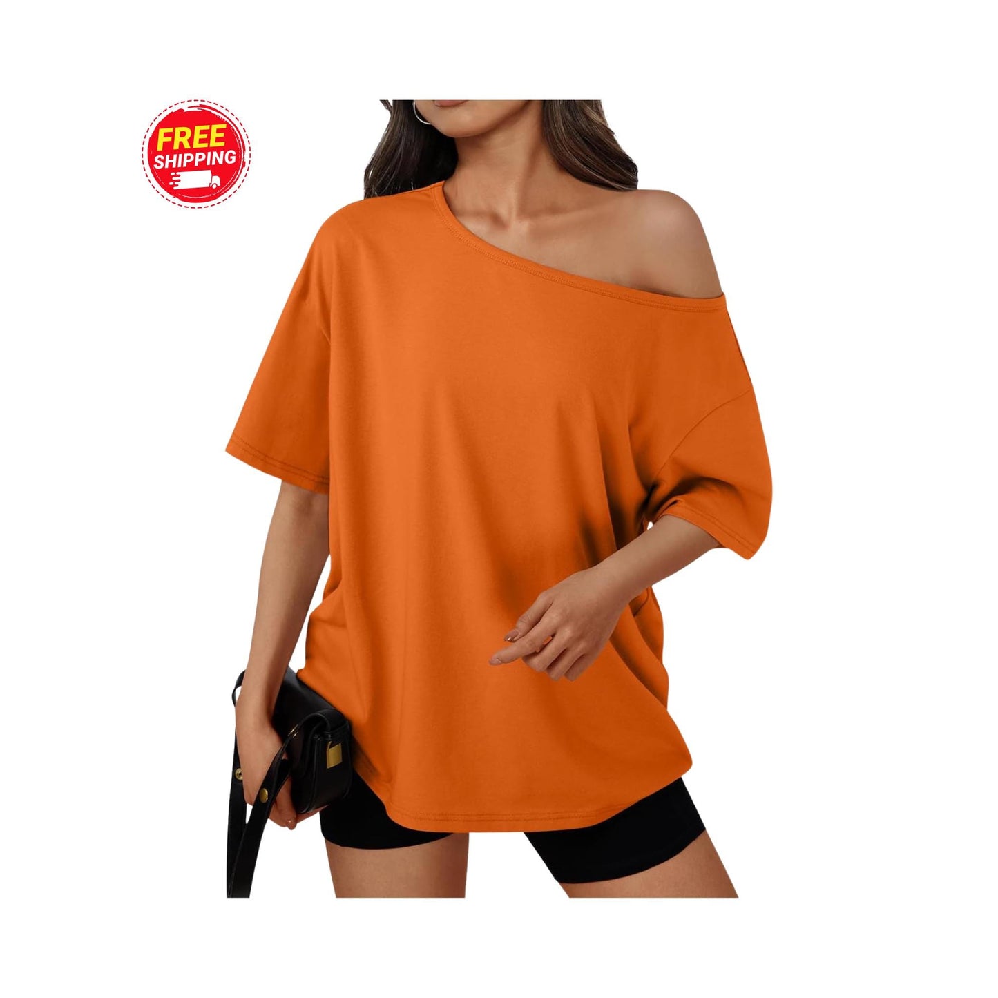 Off Shoulder Oversized T-Shirt Women Loose Casual Summer Tee Short Sleeve Trendy Top