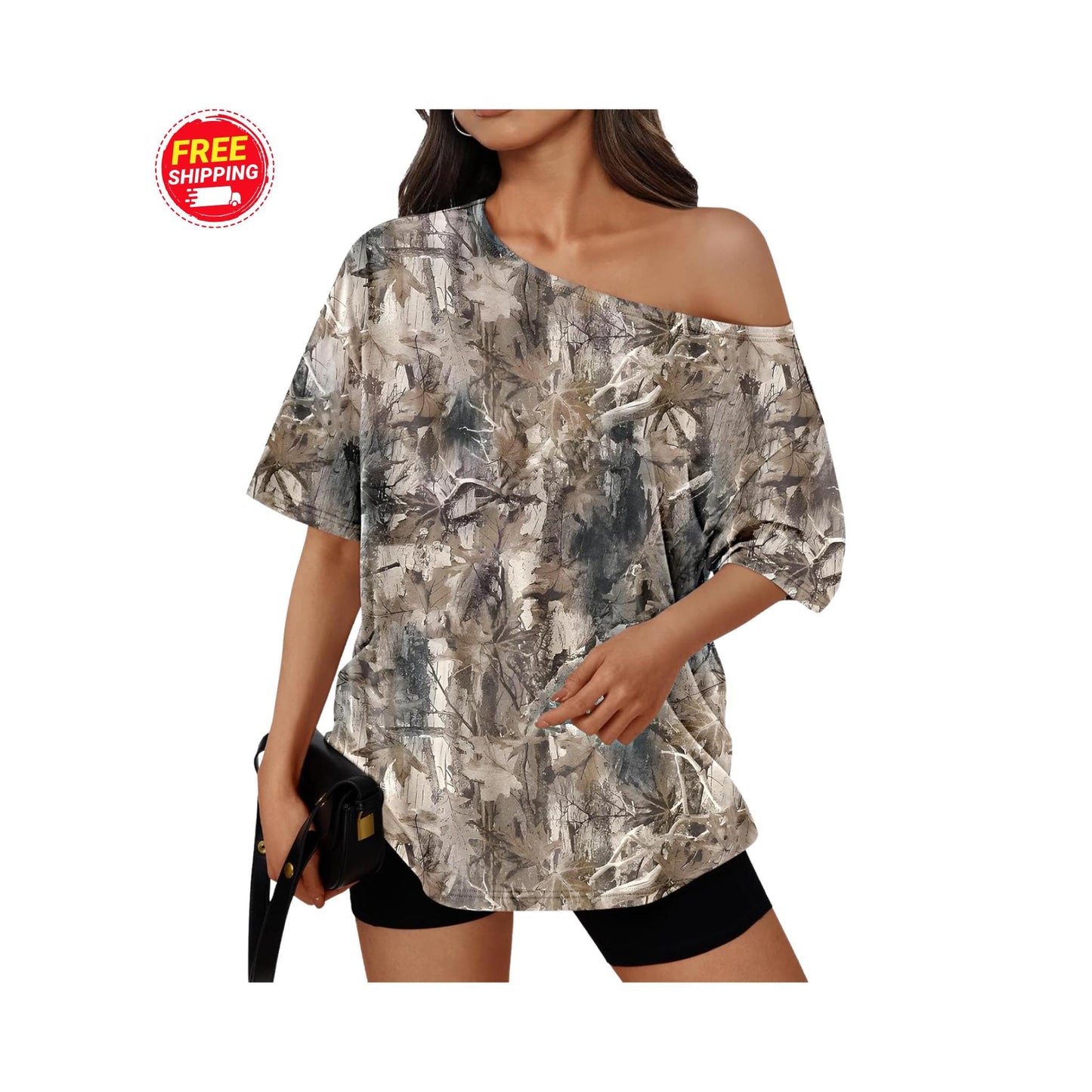 Off Shoulder Oversized T-Shirt Women Loose Casual Summer Tee Short Sleeve Trendy Top