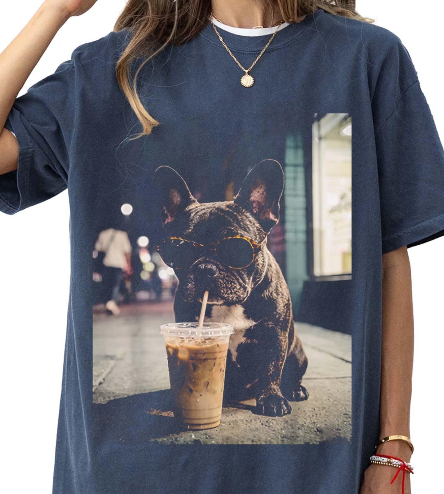 Comfort Colors® French Bulldog Iced Coffee Shirt, Funny Dog Coffee Lover Tee, Grunge Frenchie Graphic Shirt, Trendy Aesthetic Dog Tee